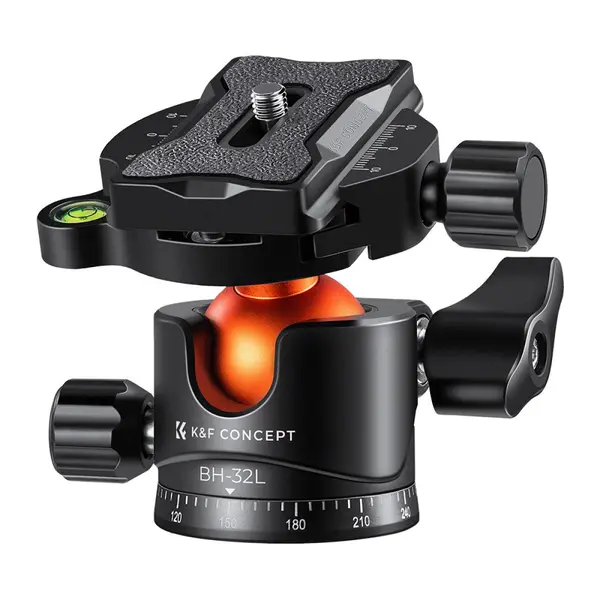 K&F Concept Cap Bila Trepied Metalic 32mm, Rotire 360 Grade, Placa Quick Release 1/4 inch, Sarcina Maxima 12kg, Nivela Bula