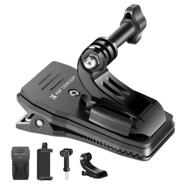K&F Concept Clema Suport Rucsac, Rotatie 360 Grade, Deschidere 4cm, Compatibil GoPro si DJI Osmo, Clema Telefon 65-102mm