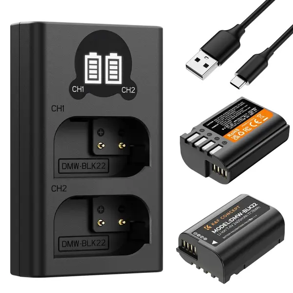 K&F Concept DMW-BLK22 Acumulator Dublu cu Incarcator Dual Canal, 2400mAh, 7.4V, Ecran LCD, Pentru Panasonic