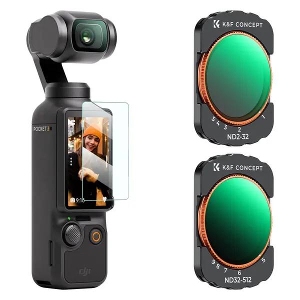 K&F Concept Filtre VND pentru DJI Osmo Pocket 3, Set ND2-32 si ND32-512, Design Magnetic, Sticla Optica Multistrat, Rezistent