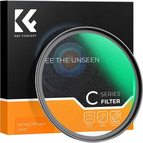 K&F Concept Filtru Black Mist 1/8 Seria C, Diametru 40.5mm, Sticla Optica Premium, Strat Multistrat Verde, Rama Aluminiu