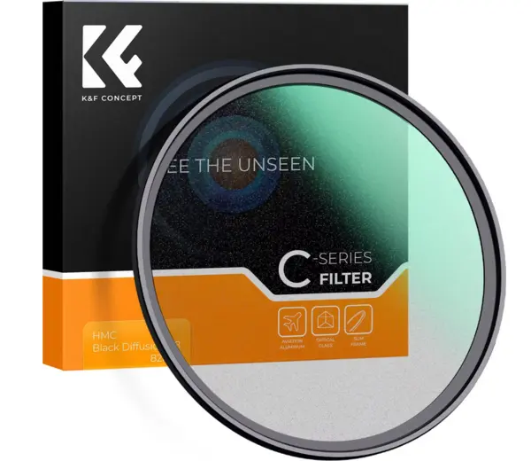 K&F Concept Filtru Black Mist 1/8 Seria C, Diametru 46mm, Sticla AGC Japoneza, Inel Aluminiu 3.3mm, Tratament Multistrat Verde