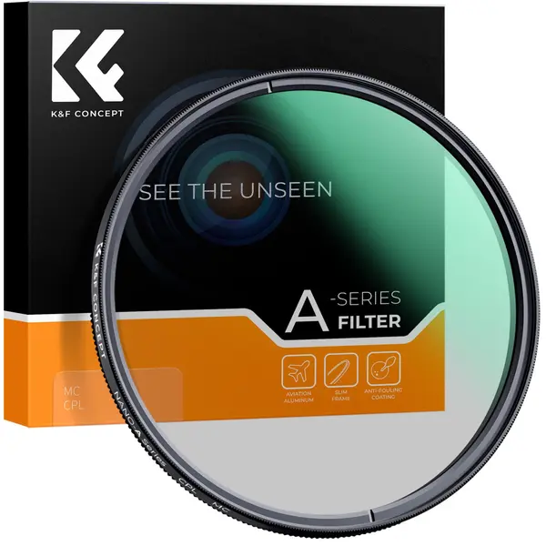 K&F Concept Filtru CPL 49mm, Slim, Green Coated MC, Rama Aliaj Magneziu-Aluminiu, Anti-Reflex