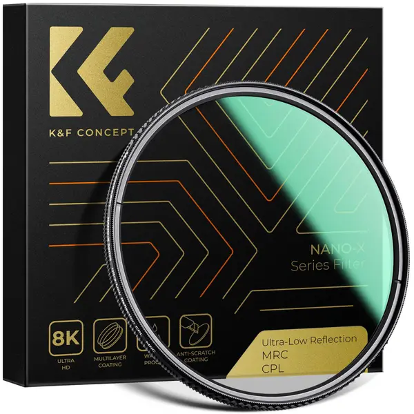 K&F Concept Filtru CPL NANO-X 82mm, Reflectivitate Ultra-Joasa 0.1%, Transmitanta 45%, Grosime 5.3mm, Rama Aluminiu-Magneziu