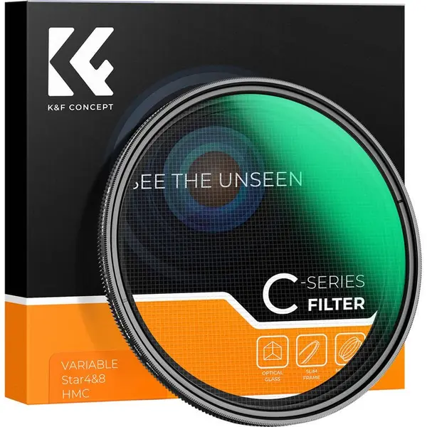 K&F Concept Filtru Star Variabil 4-8, 49mm, Sticla Optica Verde Multistrat, Rama Metalica, Efect 4/8 Puncte