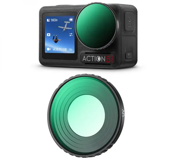 K&F Concept Filtru UV DJI Osmo Action 4/5 Pro, Sticla Optica AGC, 28 Straturi Anti-Reflex, Rezistent la Apa, Montare Insurubare