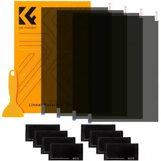 K&F Concept Folie Polarizanta 300x200mm, Set 4 Bucati, Polarizare 99.99%, Grosime 0.21mm, Material Nisshin