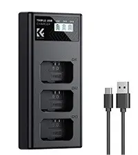 K&F Concept Incarcator Baterii Sony NP-FW50, 3 Sloturi, Display LCD, Micro USB si Type-C