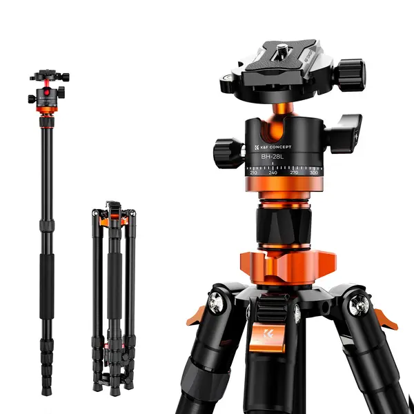 K&F Concept K255A4+BH-28L Trepied Foto Video, Aliaj Aluminiu Magneziu, Cap Bila 28mm, Sarcina Maxima 10kg, Monopied Detasabil,