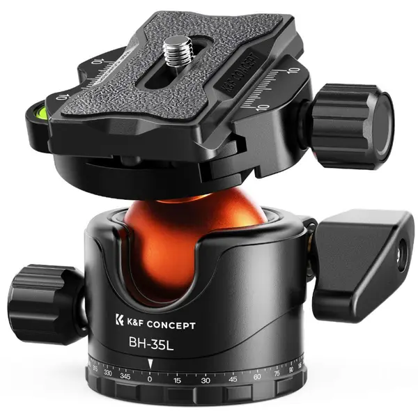 K&F Concept KF-35 Cap Bila Trepied din Metal 35mm, Sarcina Maxima 15kg, Rotire Panoramica 360 Grade, Placa Rapida 1/4 inch