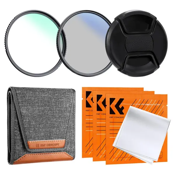 K&F Concept Kit Filtre Foto 67mm, UV + CPL, Sticla Optica Japoneza, Acoperire Nano 18 Straturi, Capac Obiectiv