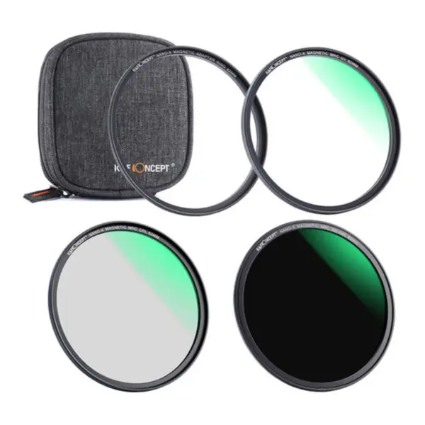 K&F Concept Kit Filtre Magnetice UV CPL ND1000, Diametru 62mm, Cu Husa, Rezistente la Apa, Anti Zgarieturi, Strat Verde