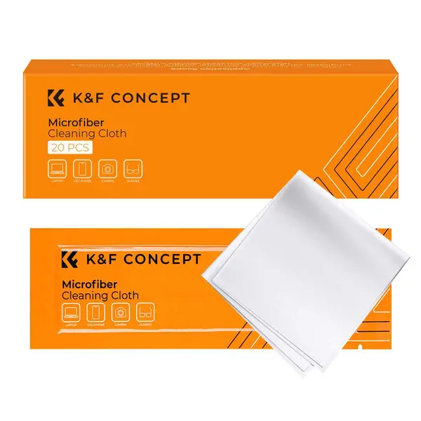 K&F Concept Kit Lavete Microfibra 15x15cm, Alb, 20 Bucati, Uscate, Ambalate in Vid
