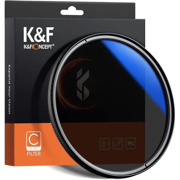 K&F Concept KU12 Filtru CPL, 52mm, Seria Classic, Sticla Optica Japoneza, Strat Albastru HMC, Rama Aluminiu Slim