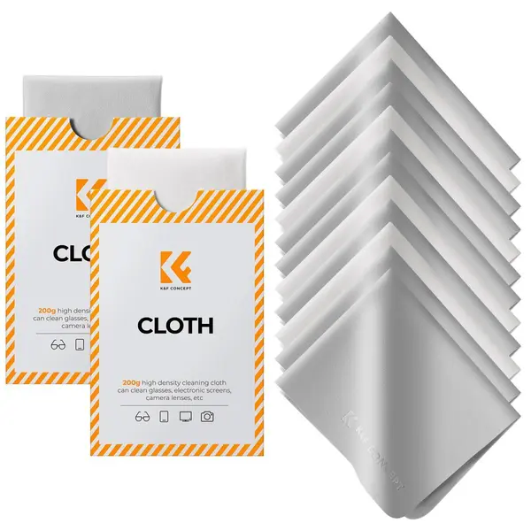 K&F Concept Laveta Microfibra Curatare, Set 12 Bucati, 200g/m², 15x18 cm, Fara Scame, Lavabila