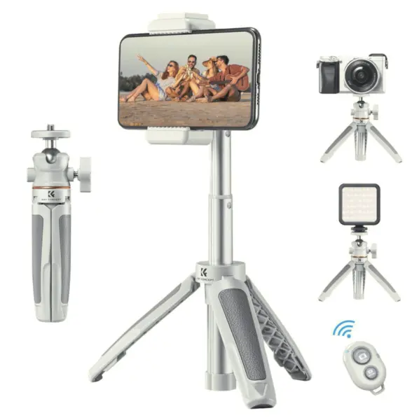 K&F Concept MS02 Mini Trepied, Portocaliu-Gri, Inaltime 130-340mm, Sarcina Maxima 2kg, Cap Bila 360°, Telecomanda Bluetooth
