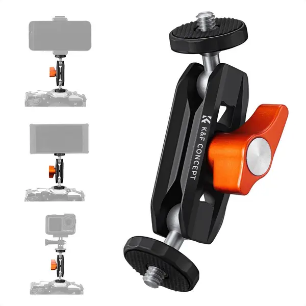 K&F Concept MS48 Brat Magic cu Doua Capete Bila, Aluminiu, Rotatie 360°, Conectori 1/4", Operare cu O Mana
