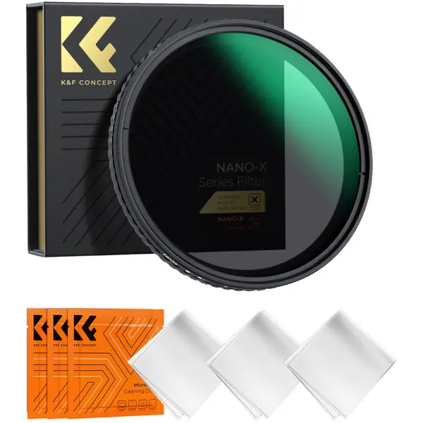 K&F Concept Nano-X Filtru ND Variabil 82mm, ND2~ND32, Fara Cruce Neagra X, Sticla Optica AGC, Rama Aluminiu Aviatic