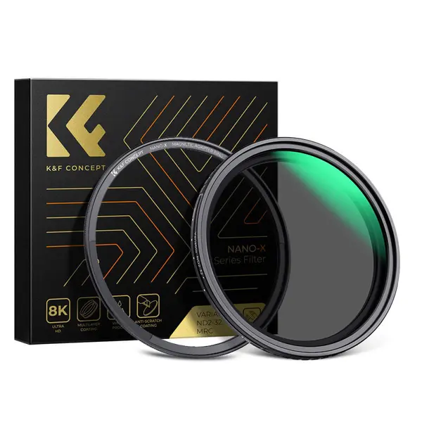 K&F Concept NANO-X Filtru ND Variabil Magnetic 55mm, ND2-ND32, 1-5 Stops, Sticla AGC, Rezistent la Apa si Zgarieturi