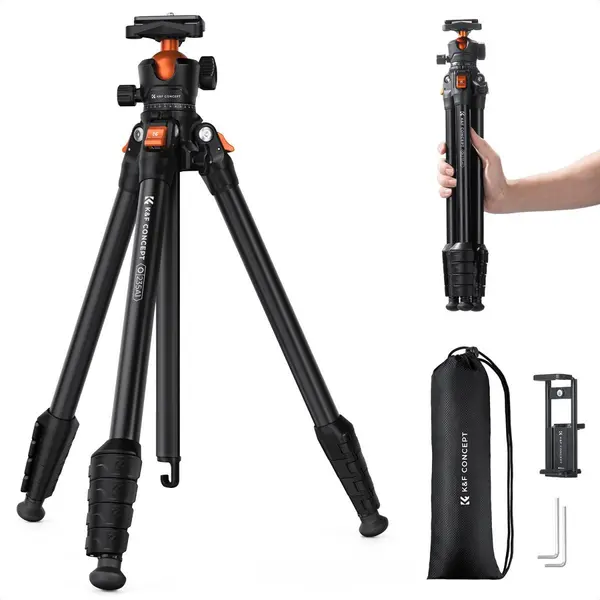 K&F Concept O235A1+BH-40 Trepied Foto Compact, Aluminiu, 1.2kg, Cap Bila 40mm, Capacitate 10kg, Inaltime 45-162.5cm