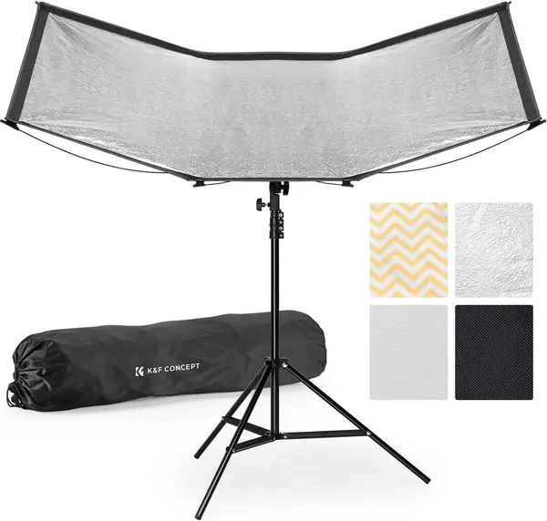 K&F Concept Reflector Curbat cu Eliberare Rapida, Dimensiune 123x65cm, Huse Magnetice 4-in-1, Baza Ajustabila 180°