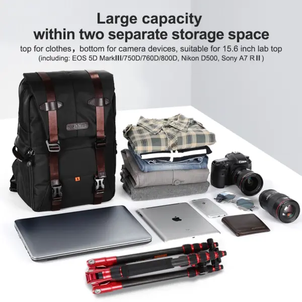 K&F Concept Rucsac Foto DSLR/SLR 20L, Compartiment Laptop 15.6 inch, Suport Trepied, Impermeabil, Maro Inchis