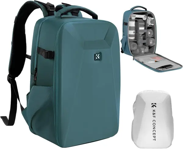 K&F Concept Rucsac Foto Hardshell Multifunctional, Compartiment Laptop 15.6 Inch, Husa Ploaie, Buzunar Anti-furt, Albastru