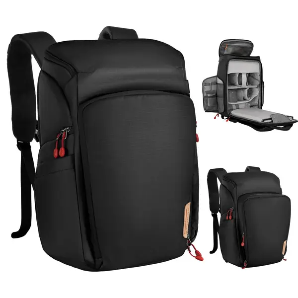 K&F Concept Rucsac Foto Nature Wander 01, Capacitate 25L, Compartiment Laptop 16 Inch, Husa de Ploaie, Negru si Rosu