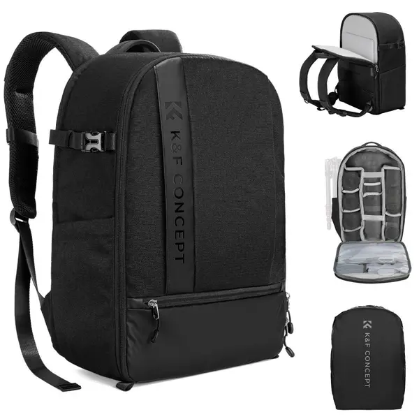 K&F Concept Rucsac Foto Nature Wander 04, 18L, Negru, Compartiment Laptop 15 inch, Husa de Ploaie, Nylon 840D