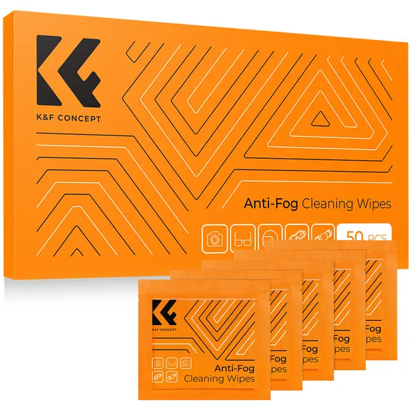 K&F Concept Servetele Curatare Lentile si Ochelari, 50 Bucati, Pre-Umezite, Anti-Aburire, 6 Ore Fara Aburire