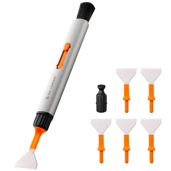 K&F Concept Set Creion Curatare Senzor, Cap Silicon x2, Betisoare Curatare Full-Frame 24mm x6, Perie Inclusa