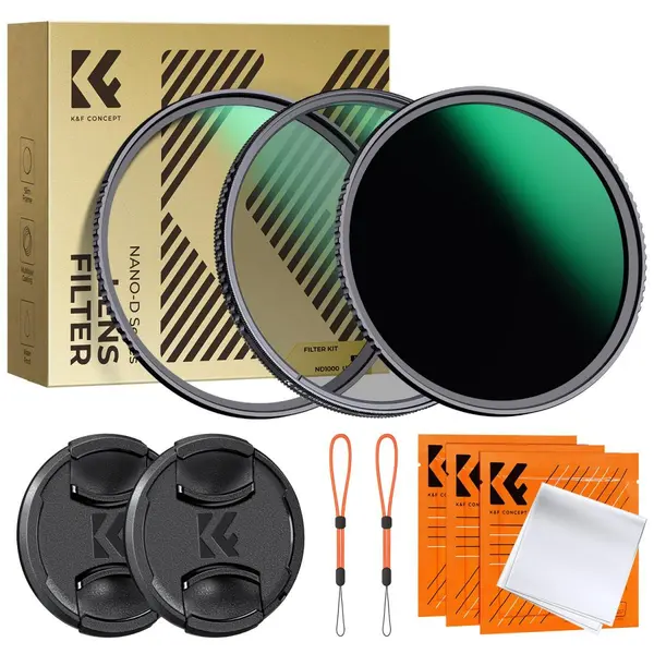 K&F Concept Set Filtre 55mm CPL+MCUV+ND1000, Sticla Optica AGC, Rama CNC Ultra-subtire, Rezistent la Apa si Ulei