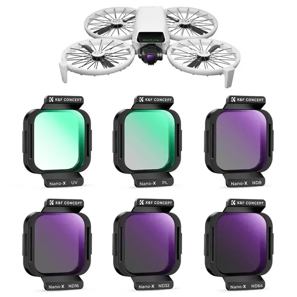 K&F Concept Set Filtre DJI Flip 6 Bucati, UV, CPL, ND8, ND16, ND32, ND64, Sticla Optica AGC
