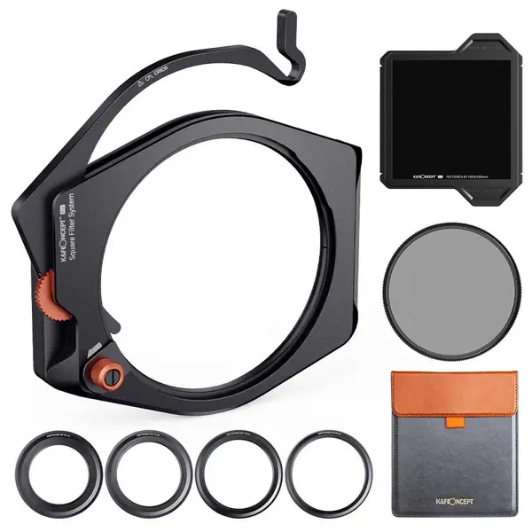 K&F Concept Sistem Suport Filtre Patrate, CPL Incorporat 95mm, Inele Adaptor 67/72/77/82mm, Filtru ND1000 10-Stop, Grosime 12mm