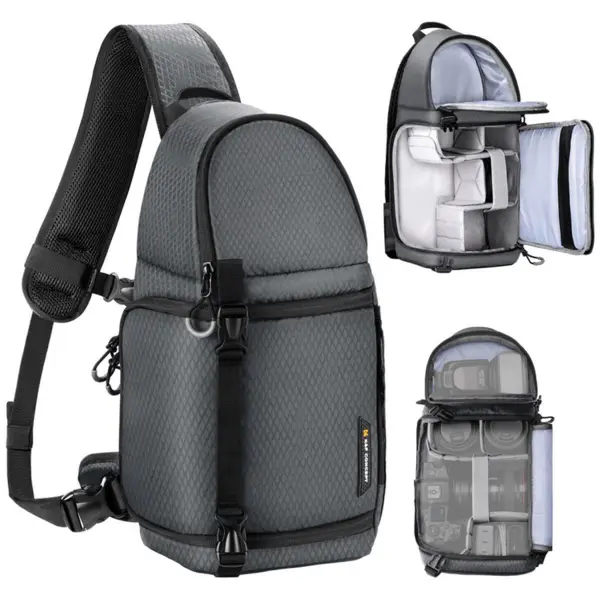 K&F Concept Sling Urban Wander 02 Rucsac foto 10L, Crossbody, Acces Lateral Rapid, Protectie Socuri, Suport Trepied, Gri