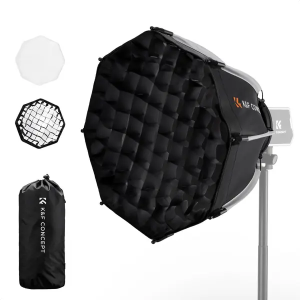K&F Concept Softbox Octogonal 40cm, Montura Mini Bowens, Greutate 380g, 8 Coaste, Difuzor si Grid Fagure Incluse, Husa