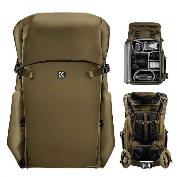 K&F Concept Star Wander 01 Rucsac Foto 30L, Champagne, Insert Detasabil cu 8 Diviziuni, Compartiment Laptop 15 inch