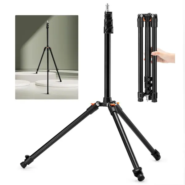 K&F Concept Stativ de Lumina din Aluminiu, Inaltime 53cm-2m, Sarcina Maxima 5kg, Filet 1/4 Inch, Pliabil si Portabil