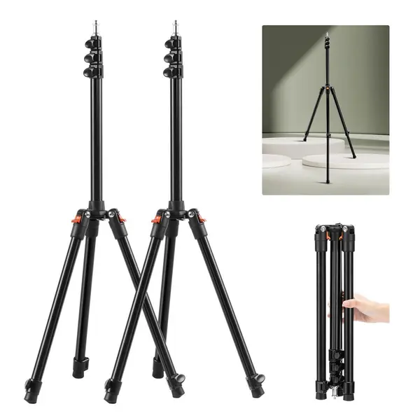 K&F Concept Suport Lumina Aluminiu, Set 2 Bucati, Inaltime 53cm-2m, Sarcina 5kg, Pliabil 43.2x9cm, Filet 1/4 Inch