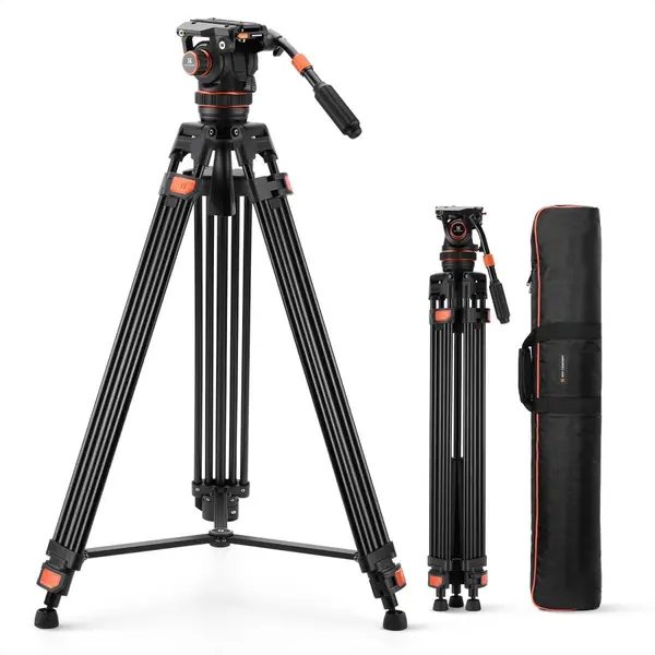 K&F Concept VA3+BV60 Trepied Video cu Cap Fluid, Sarcina Maxima 10kg, Bila 75mm, Inaltime Maxima 1915mm, Aluminiu