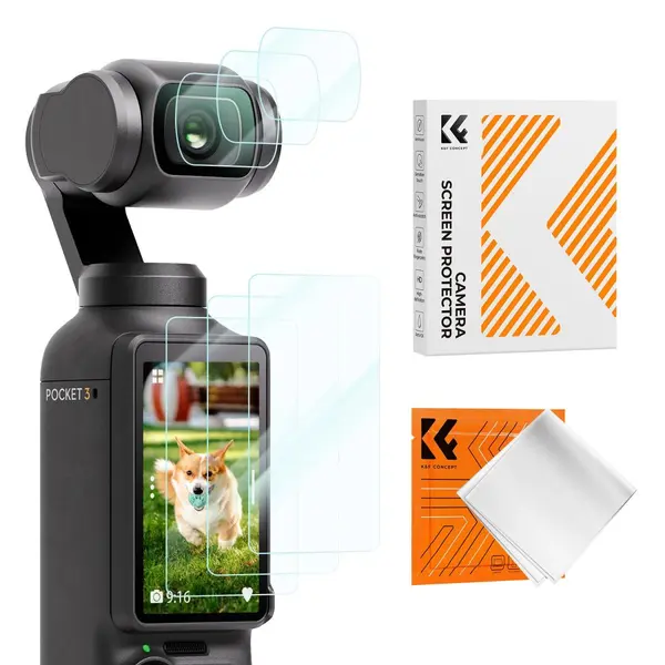 K&F DJI Osmo Pocket 3 Folie Sticla Securizata, Set 6 Bucati, Grosime 0.3mm, Duritate 9H, Strat Hidrofob, Claritate 99.99%