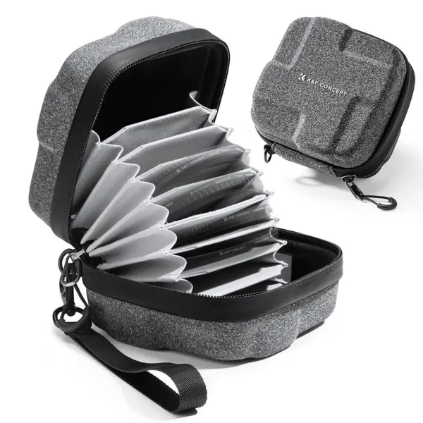 K&F Filter Bag 09 Borseta pentru Filtre, Negru, Marimea S, 10 Sloturi, Compatibil pana la 82mm, Carcasa EVA