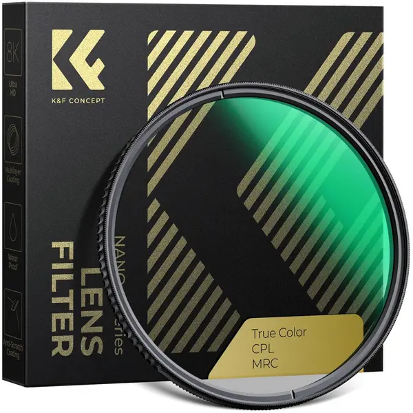 K&F Filtru CPL 58mm, Polarizare Circulara, True Color, 28 Straturi Nano-Coating, Transmisie 45%, Rama CNC Trapezoidala