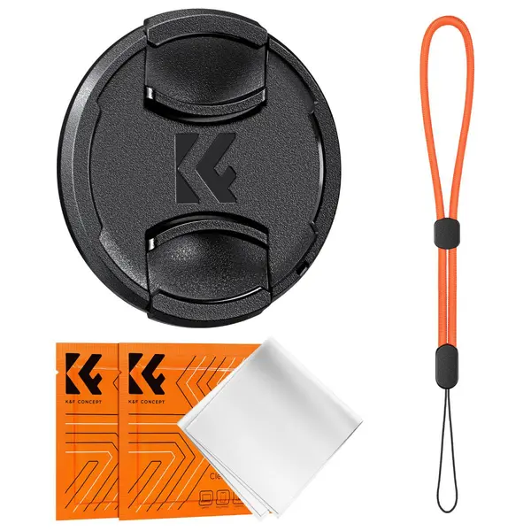 K&F Kit Capac Obiectiv 72mm, Snur Anti-Pierdere, 2x Laveta Curatare Microfibra, Material ABS