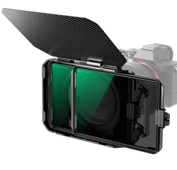 K&F Matte Box Kit, Filtre ND4 si ND32, 2x Filtre Patrate 4,65 Inch, Inele Adaptor 67/72/77/82/95mm, Fibra de Carbon