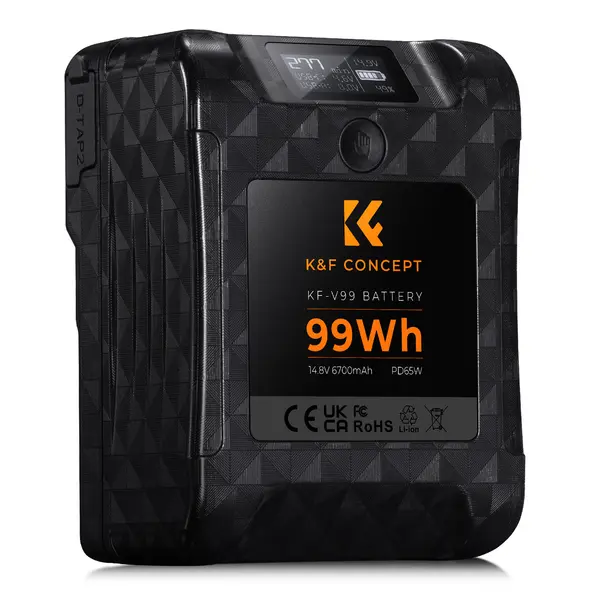K&F MINI V-Lock Baterie 99Wh, 6700mAh, Incarcare Rapida PD 65W, Ecran LED, Porturi USB-C/USB-A/BP/D-Tap