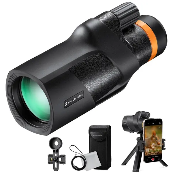 K&F Monocular Telescopic 12x50, Obiectiv 50mm, Suport Telefon, Trepied Metalic, Rezistent la Apa IP66