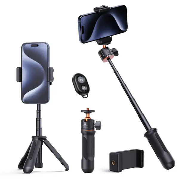 K&F MS02 Trepied Telefon, Inaltime 34cm, Cap Sferic 360 Grade, Telecomanda Bluetooth, Sarcina 2kg, Greutate 97g