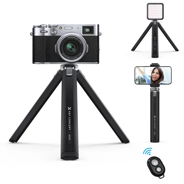 K&F MS05 Mini Trepied Metalic pentru Telefon si Camera, Inaltime Max 105mm, Capacitate 20kg, Interfata 1/4", Greutate 169g