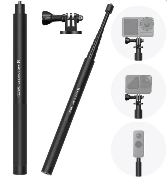 K&F MS07 Prajina Telescopica Selfie Stick, Lungime 153cm/60'', Aliaj de Aluminiu, Conector 1/4 Inch, Adaptor GoPro Inclus